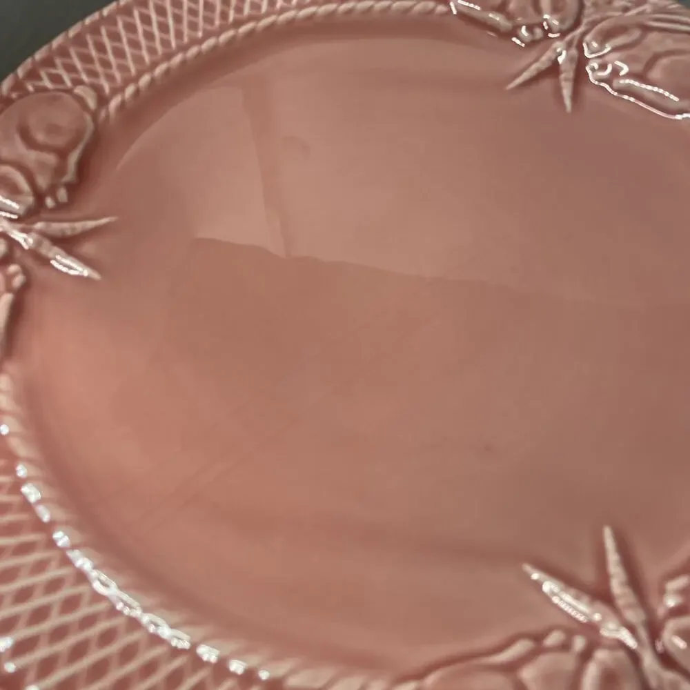 SET OF 2 Bordallo Pinheiro Dinner Plates 10”Pink & Yellow Rabbits Bunnies